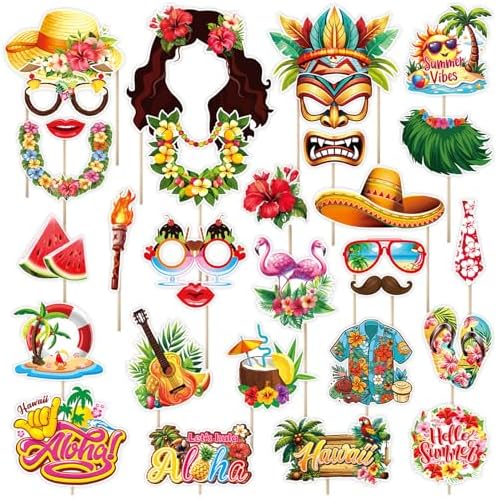 30Pcs Hawaiian Photo Booth Props Tropical Party Decorations