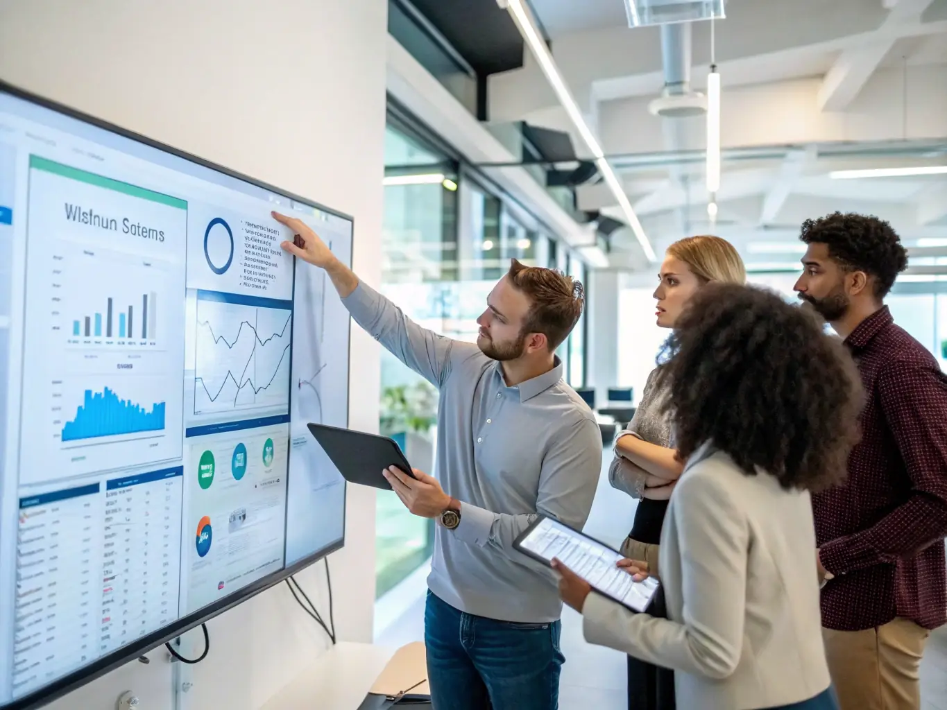 An image illustrating the implementation of a new technology solution within a client's organization. The image should highlight the practical application of technology and its positive impact on business operations.